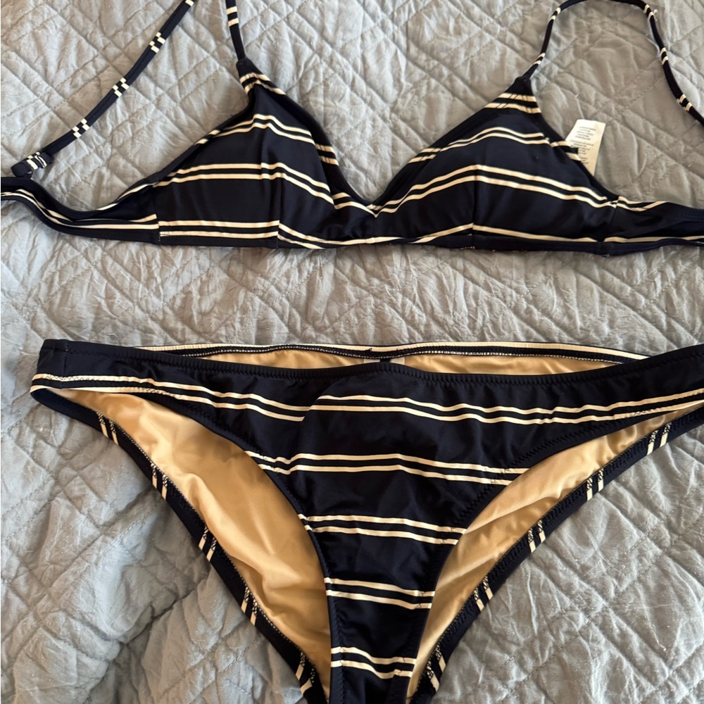 J. Crew navy and White Striped Bikini